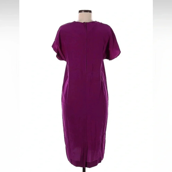 Vintage Liz Claiborne 90s 100% Silk Dark Pink Fuchsia Sheath Dress Size 8 Medium - Picture 2 of 10